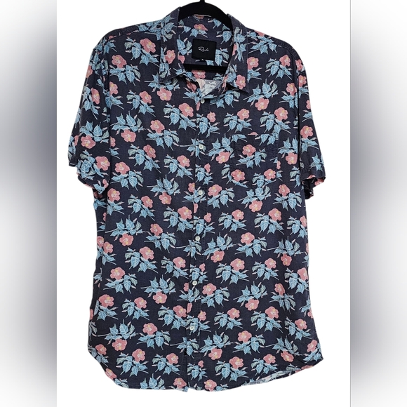 Rails Men Shirt Floral Button Down Blue and Pink Size XL Summer Vacation Beach - Picture 1 of 12